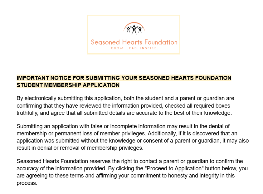 Seasoned Hearts Membership Guidelines Screenshot 